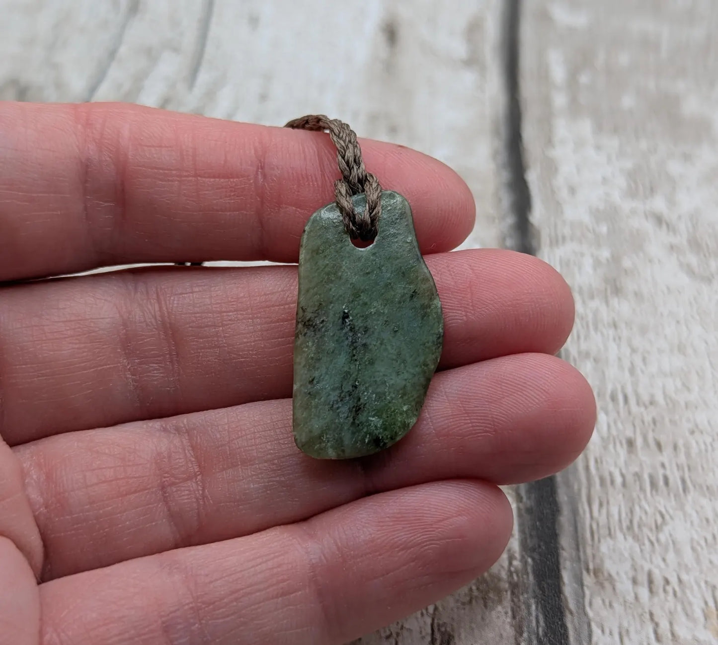 Tumble polished New Zealand Pounamu Jade Necklace – Raw Greenstone Offcut crystal Pendant on Cord, simple spiritual jewellery.