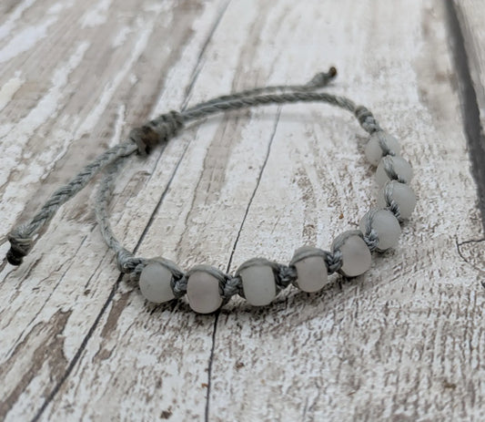 Frosted quartz rondelle adjustable bracelet.