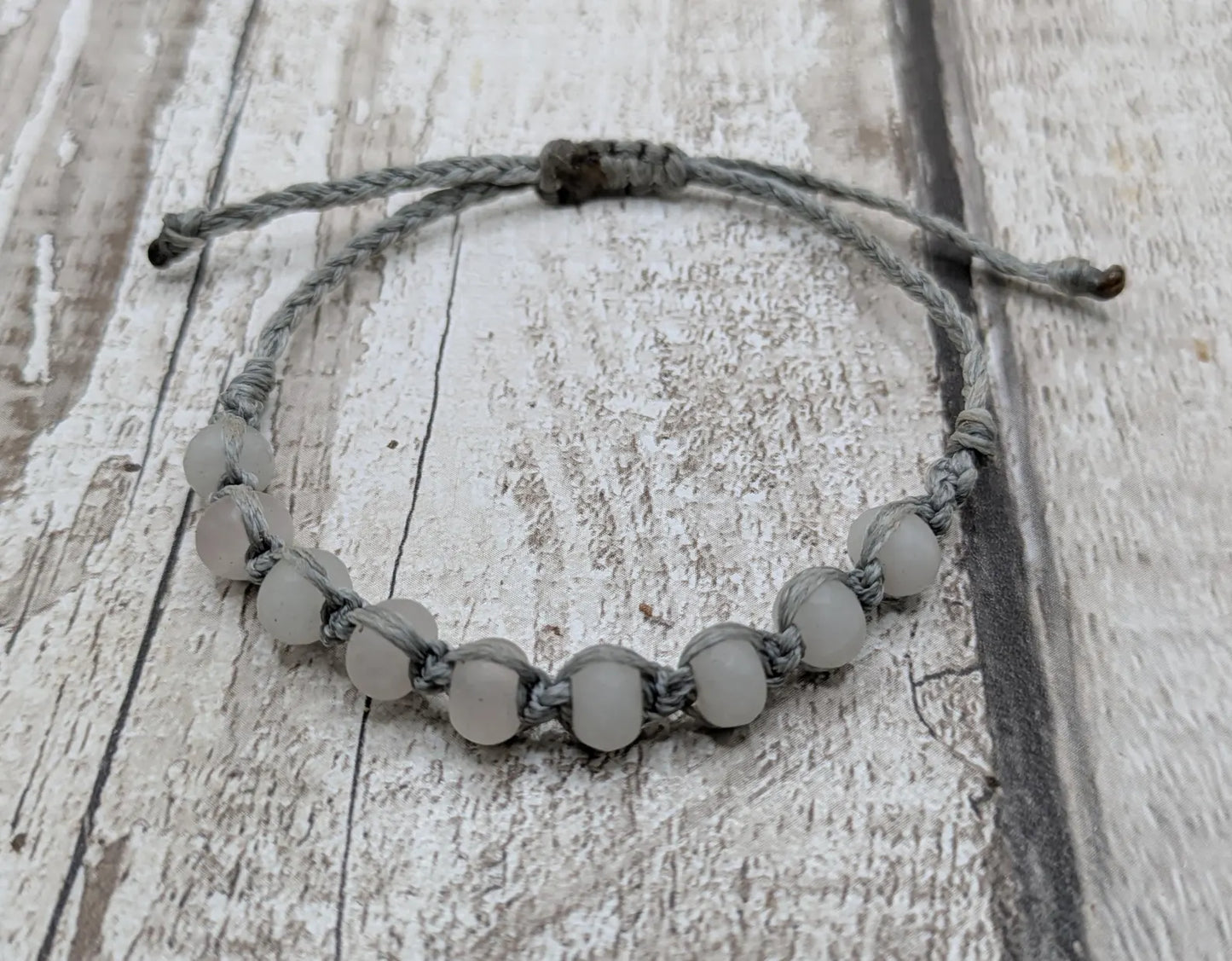 Frosted quartz rondelle adjustable bracelet.