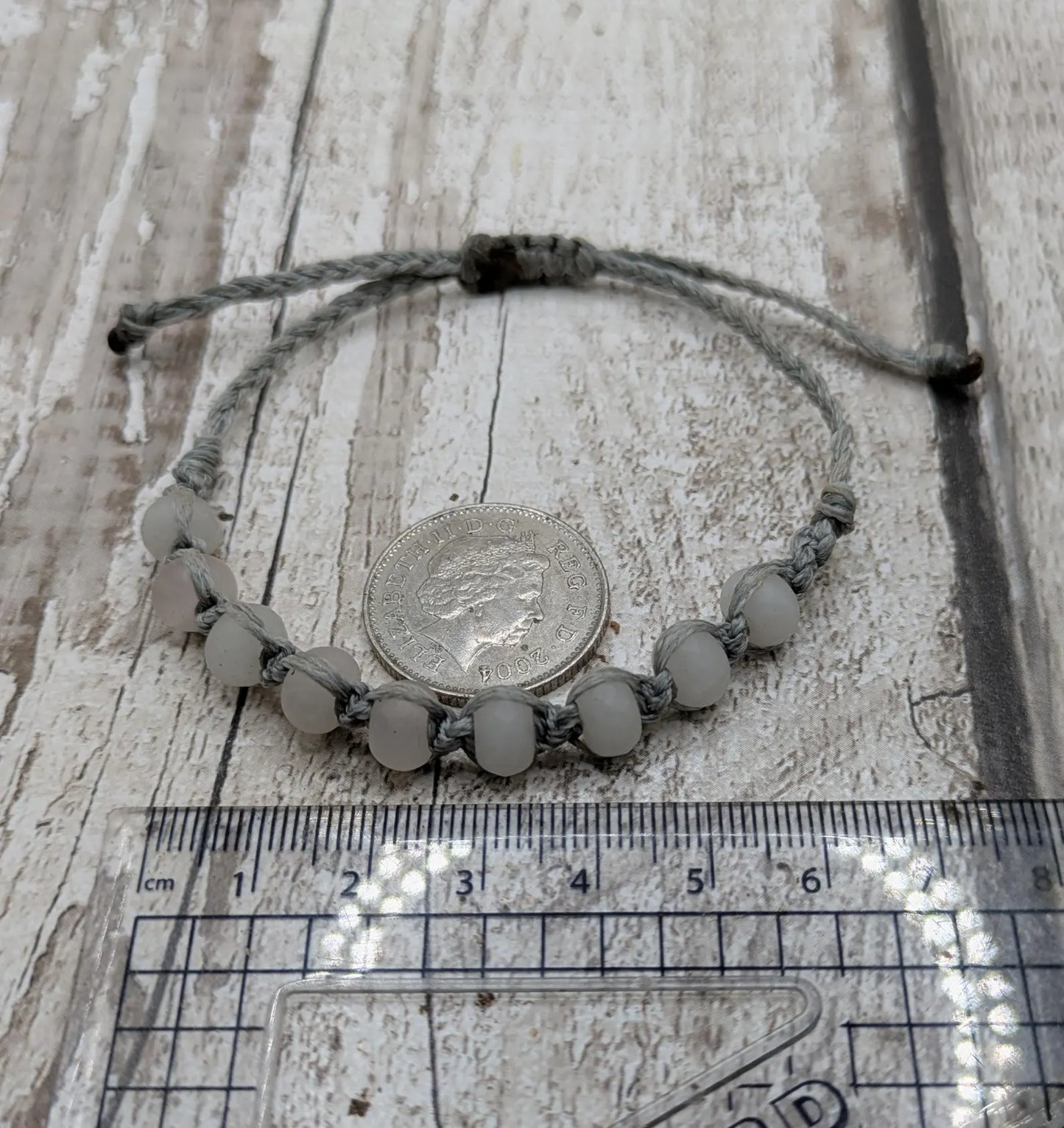 Frosted quartz rondelle adjustable bracelet.