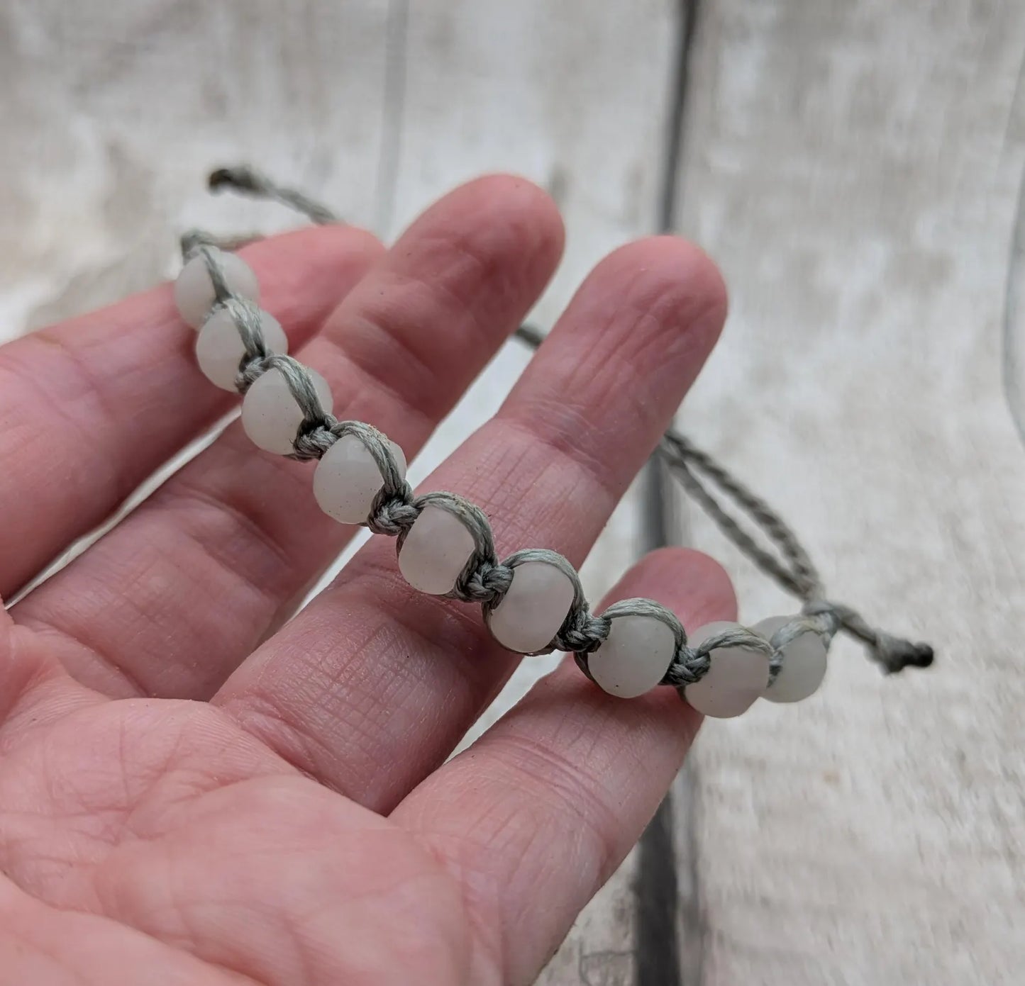 Frosted quartz rondelle adjustable bracelet.