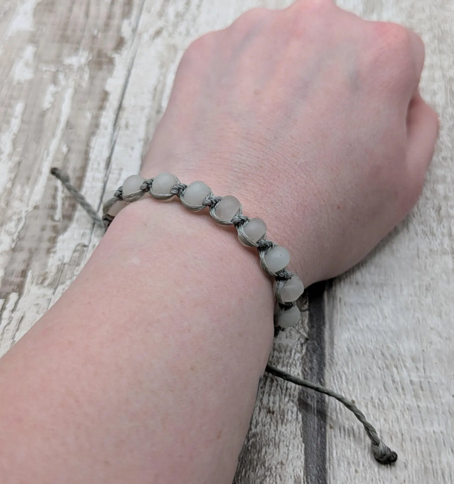 Frosted quartz rondelle adjustable bracelet.