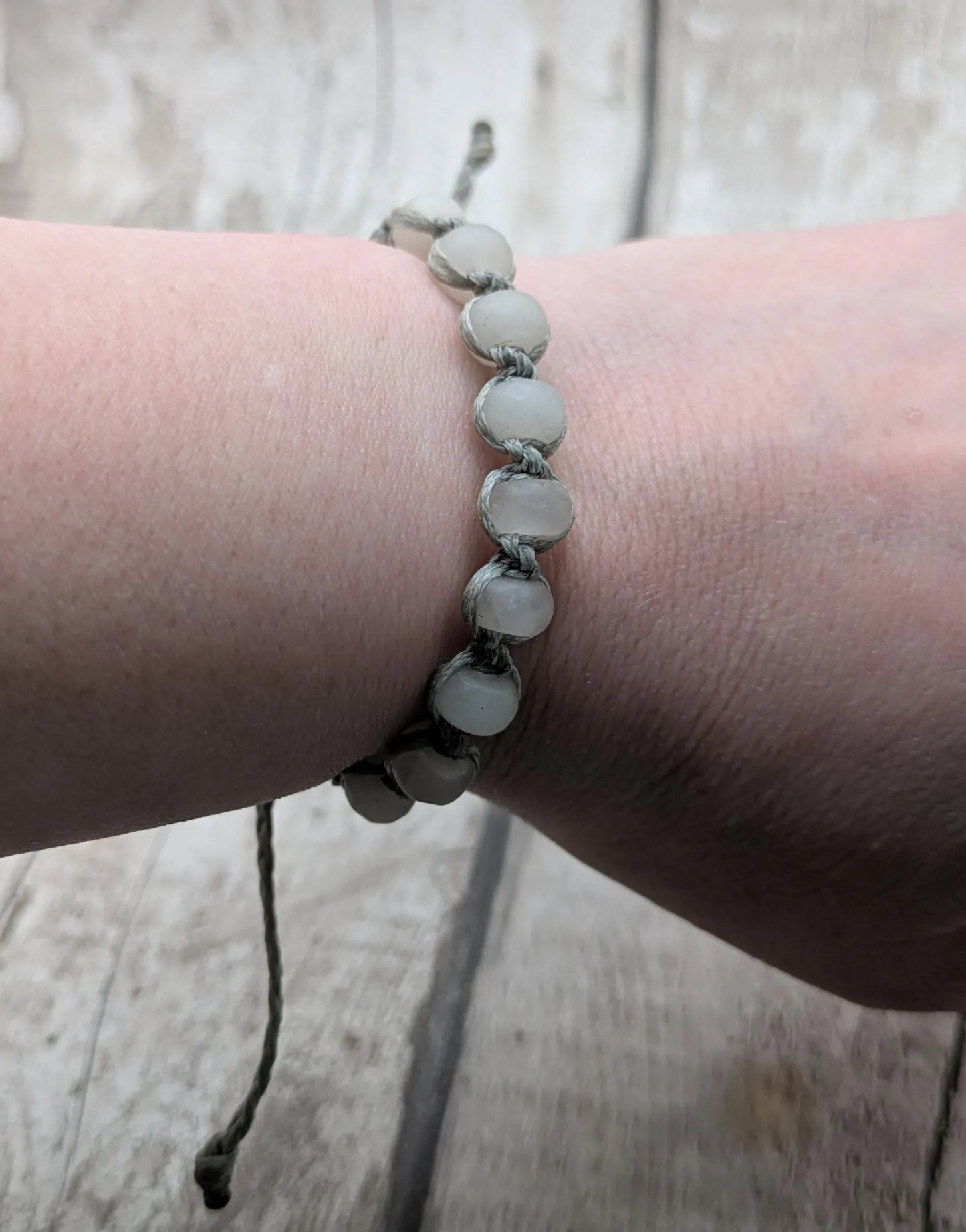 Frosted quartz rondelle adjustable bracelet.