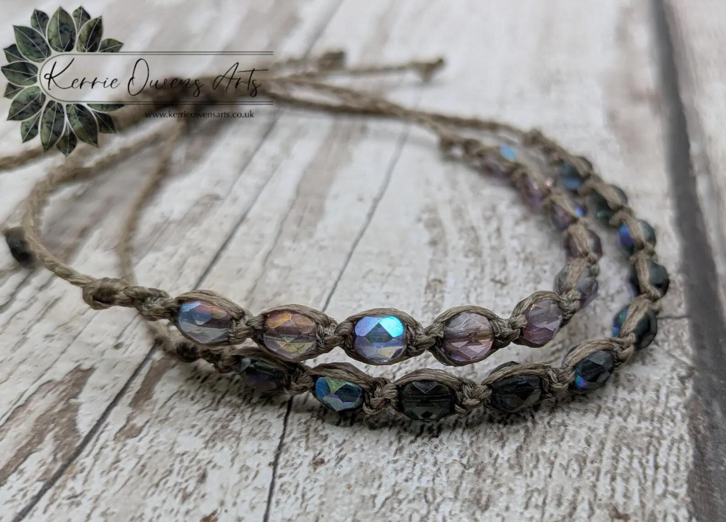 Glass bead macrame woven adjustable bracelet.