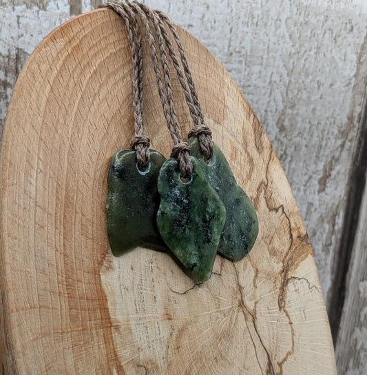 Tumble polished New Zealand Pounamu Jade Necklace – Raw Greenstone Offcut crystal Pendant on Cord, simple spiritual jewellery.
