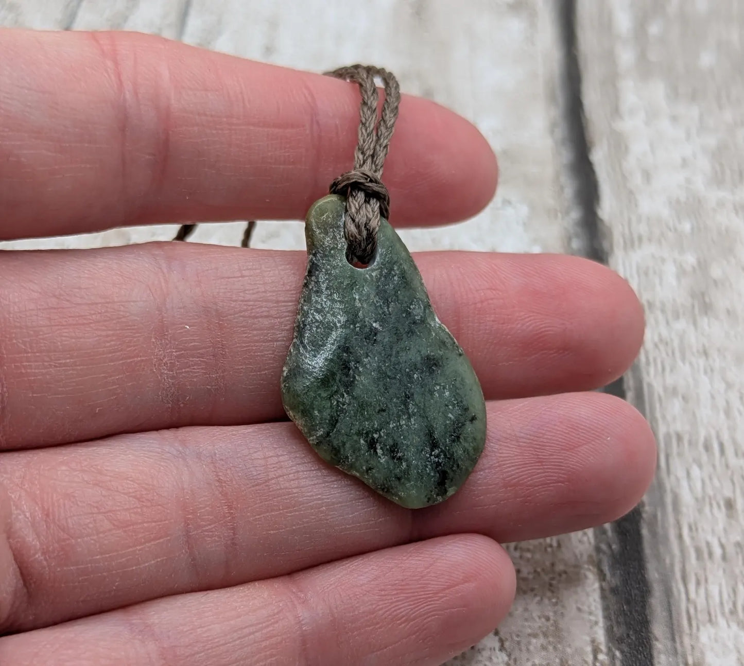 Tumble polished New Zealand Pounamu Jade Necklace – Raw Greenstone Offcut crystal Pendant on Cord, simple spiritual jewellery.