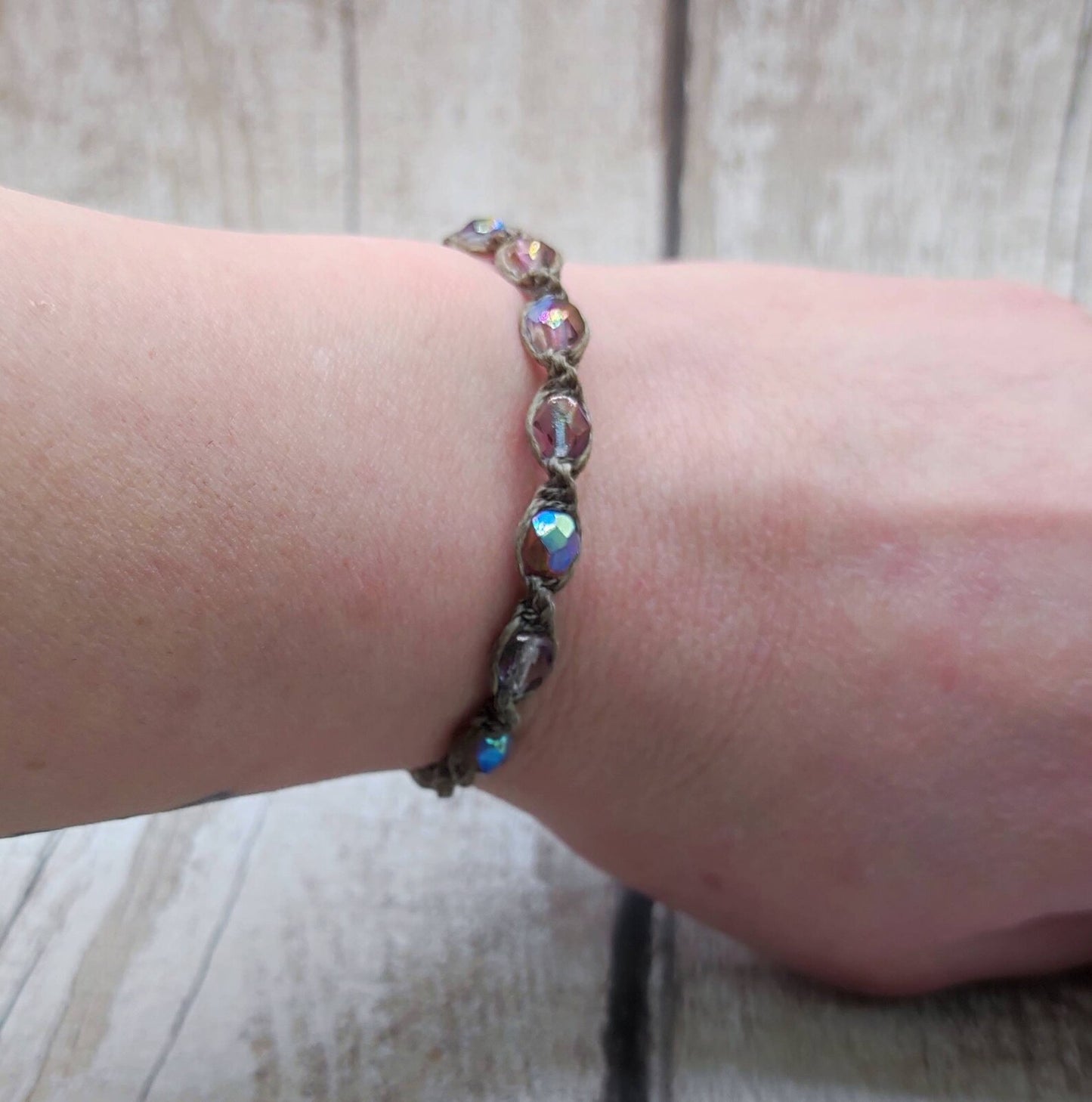 Glass bead macrame woven adjustable bracelet.
