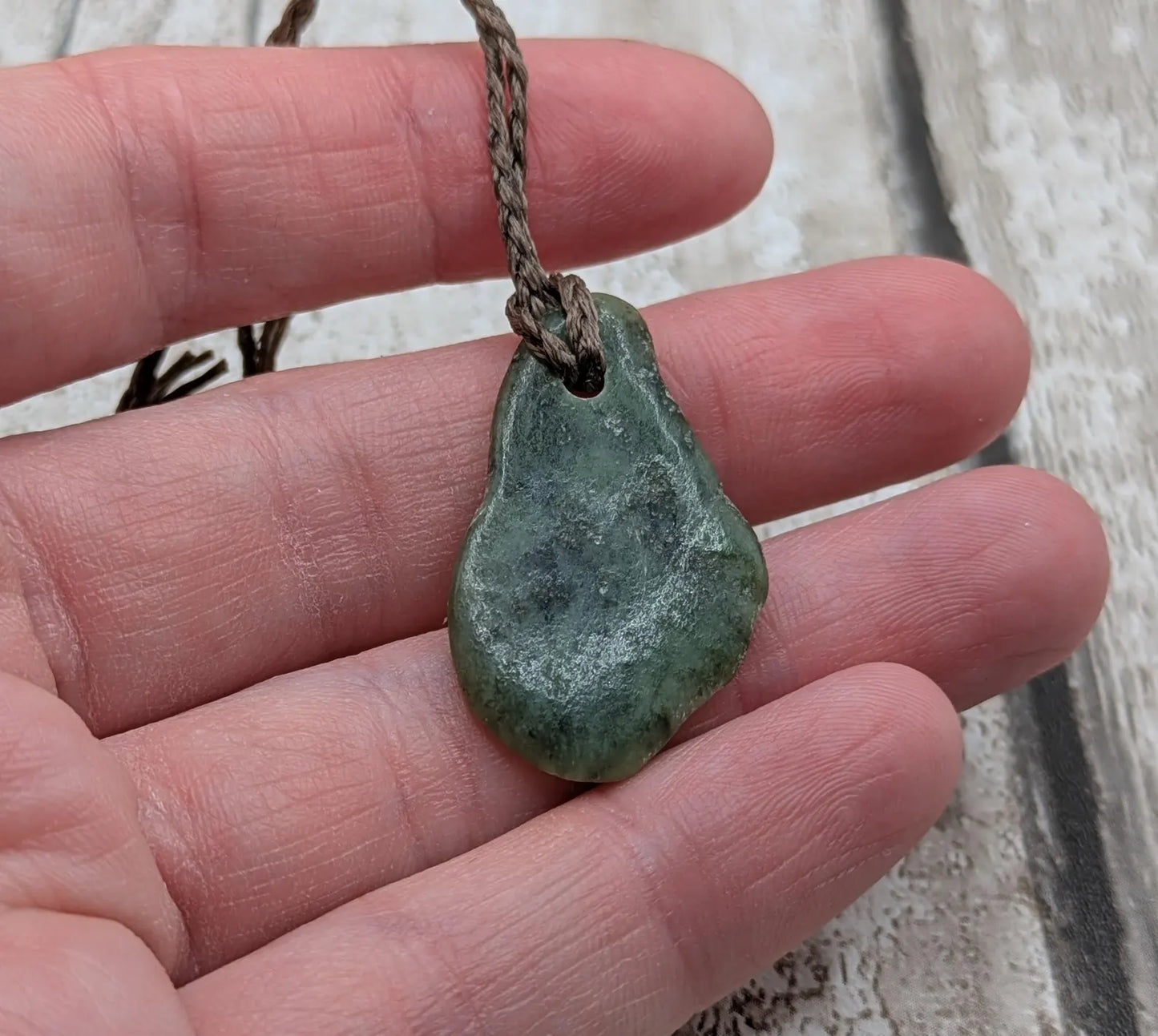 Tumble polished New Zealand Pounamu Jade Necklace – Raw Greenstone Offcut crystal Pendant on Cord, simple spiritual jewellery.