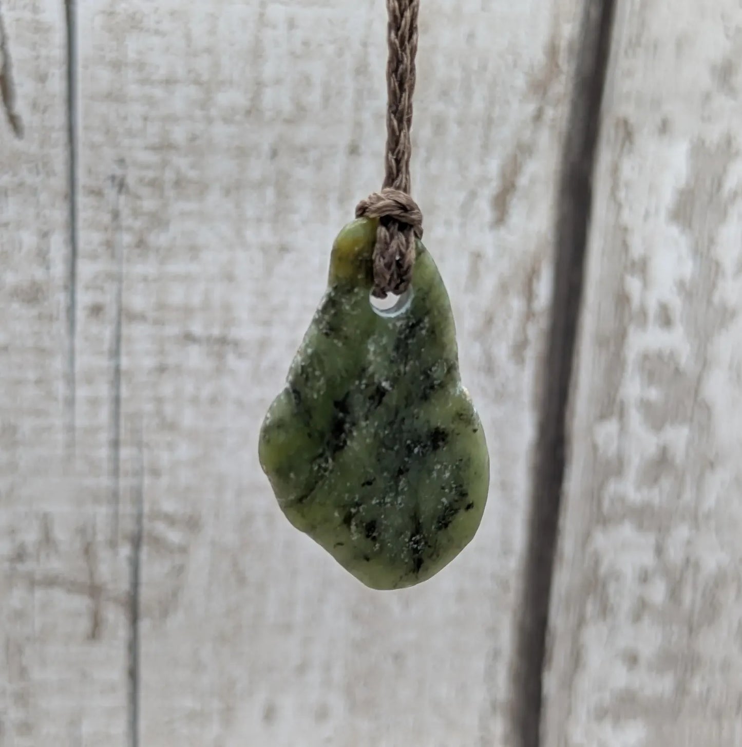 Tumble polished New Zealand Pounamu Jade Necklace – Raw Greenstone Offcut crystal Pendant on Cord, simple spiritual jewellery.