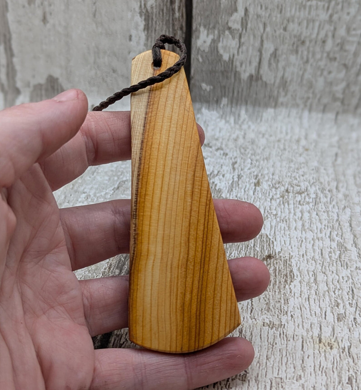 Yew wood pikorua laser printed bookmark with pāua abalone shell bead .