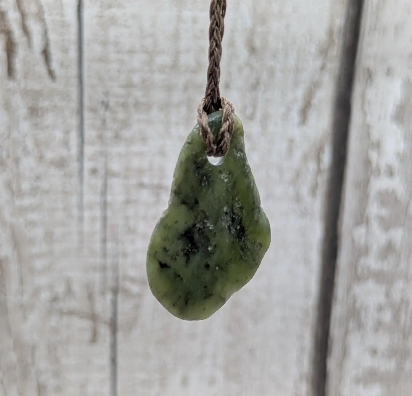 Tumble polished New Zealand Pounamu Jade Necklace – Raw Greenstone Offcut crystal Pendant on Cord, simple spiritual jewellery.