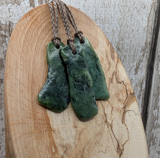Tumble polished New Zealand Pounamu Jade Necklace – Raw Greenstone Offcut crystal Pendant on Cord, simple spiritual jewellery.