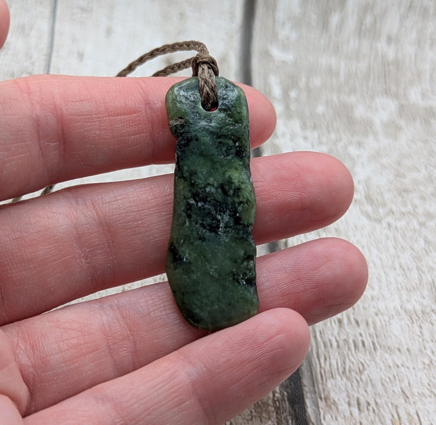 Tumble polished New Zealand Pounamu Jade Necklace – Raw Greenstone Offcut crystal Pendant on Cord, simple spiritual jewellery.