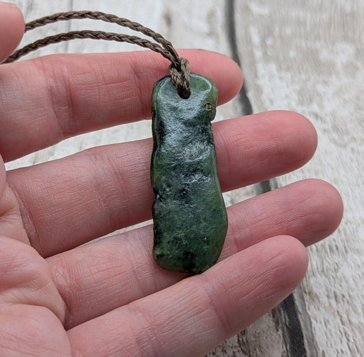 Tumble polished New Zealand Pounamu Jade Necklace – Raw Greenstone Offcut crystal Pendant on Cord, simple spiritual jewellery.