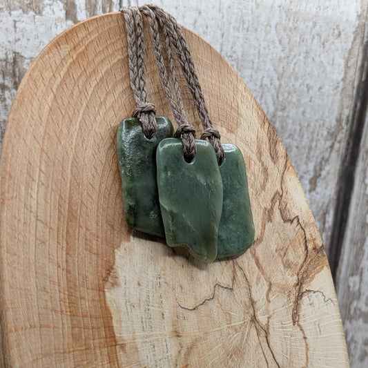 Tumble polished New Zealand Pounamu Jade Necklace – Raw Greenstone Offcut crystal Pendant on Cord, simple spiritual jewellery.