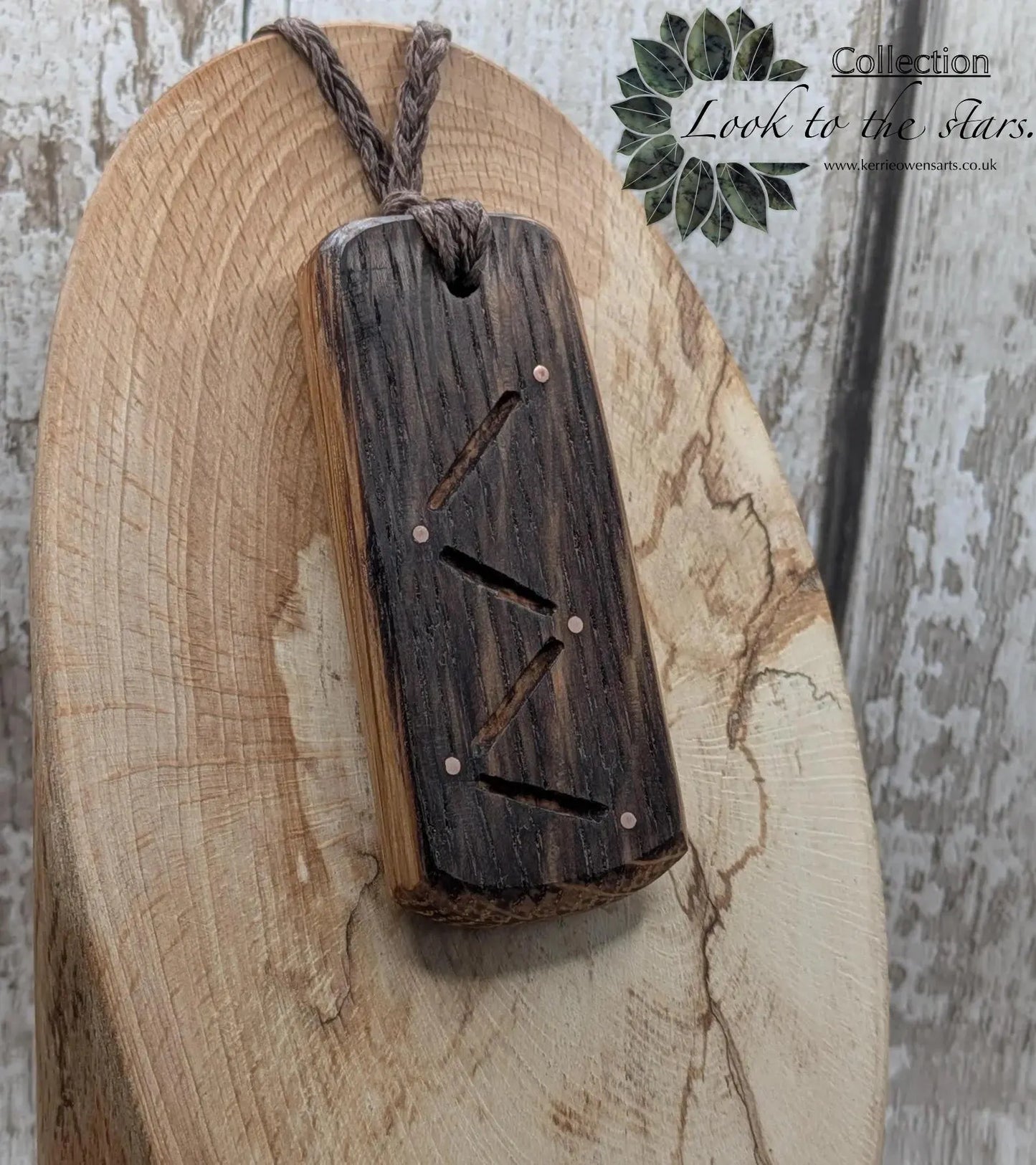 Whiskey oak barrel Cassiopeia constellation pendant.