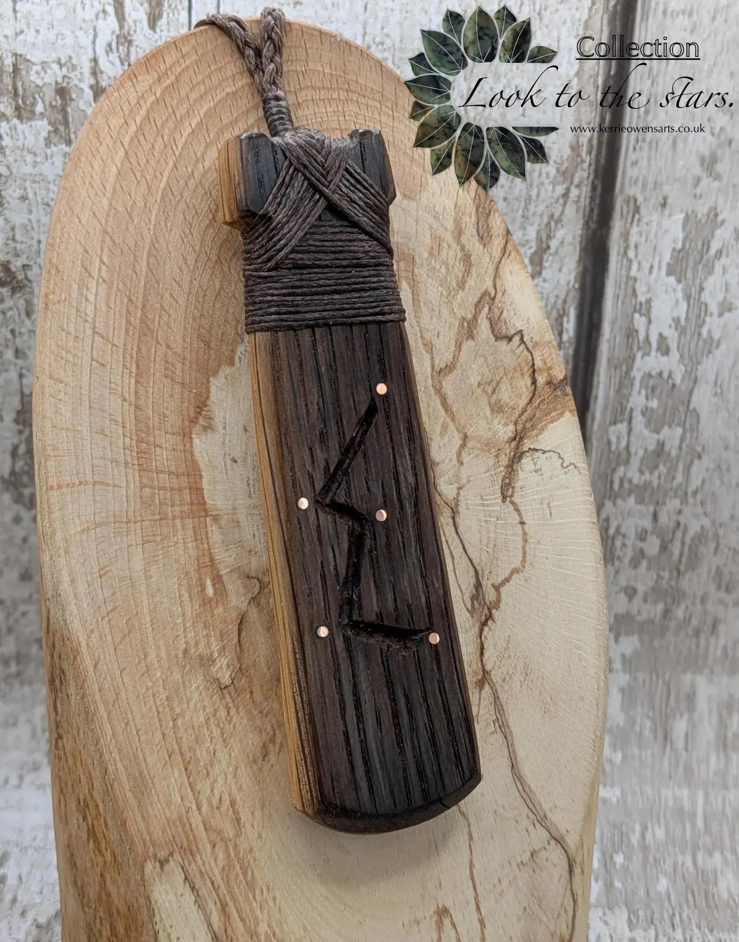 Whiskey barrel oak Hei Toki adze Cassiopeia constellation pendant.