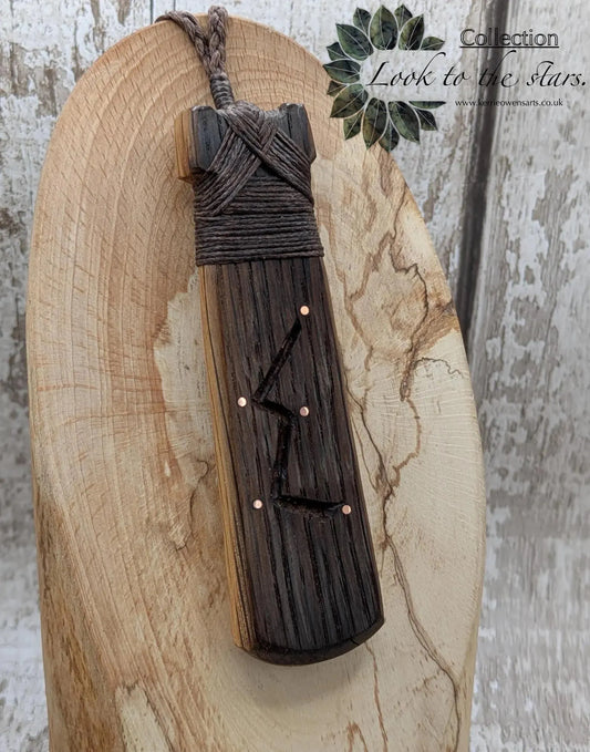 Whiskey barrel oak Hei Toki adze Cassiopeia constellation pendant.