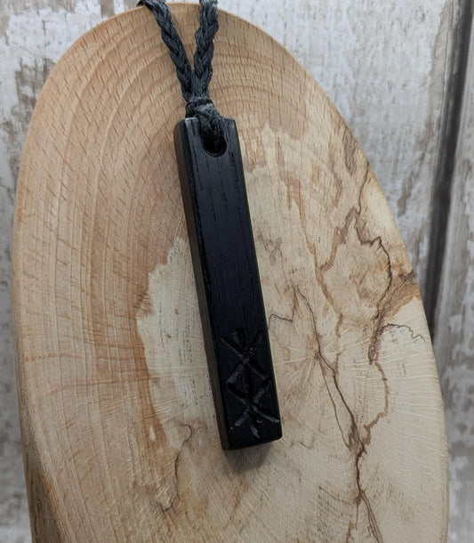Fenland bog oak pendant with protection bind rune.
