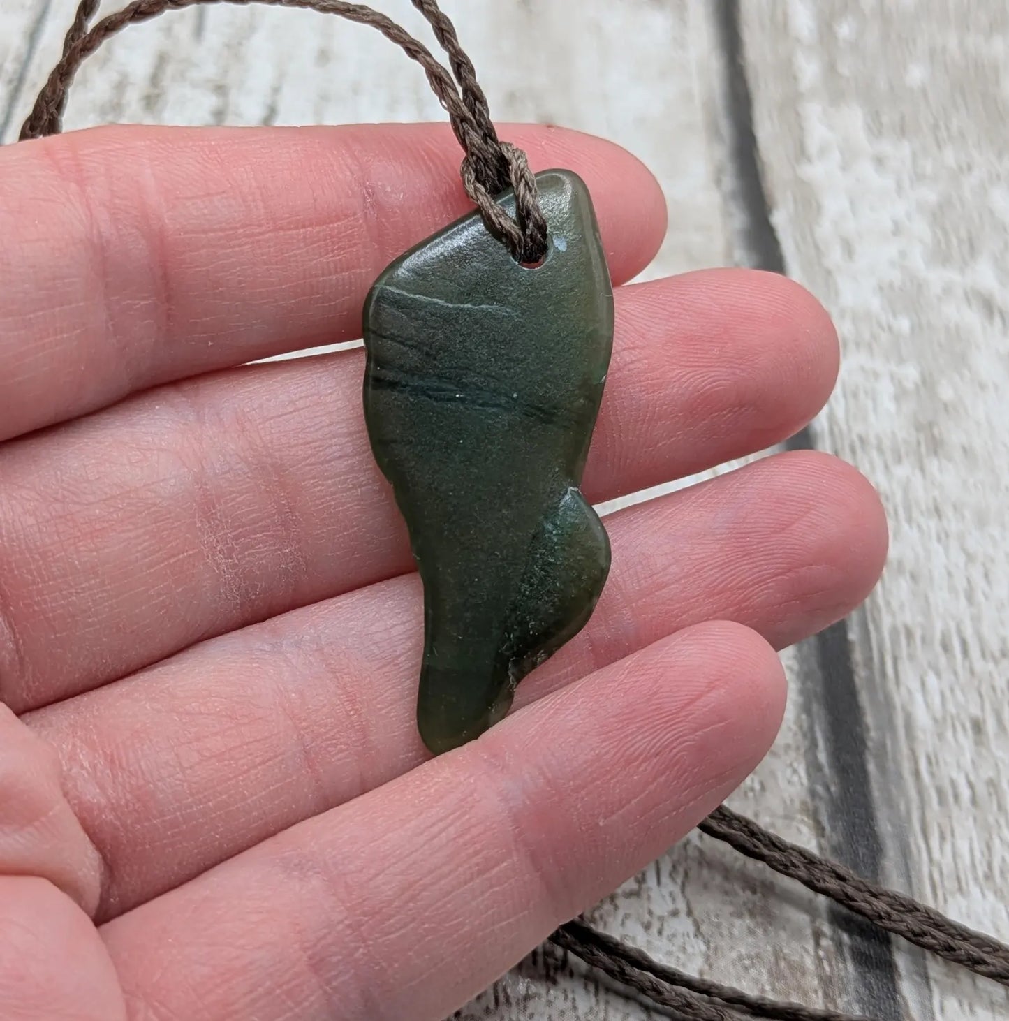 Tumble polished New Zealand Pounamu Jade Necklace – Raw Greenstone Offcut crystal Pendant on Cord, simple spiritual jewellery.