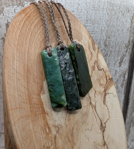Tumble polished New Zealand Pounamu Jade Necklace – Raw Greenstone Offcut crystal Pendant on Cord, simple spiritual jewellery.