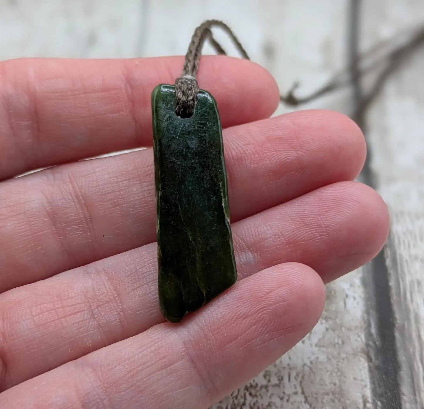 Tumble polished New Zealand Pounamu Jade Necklace – Raw Greenstone Offcut crystal Pendant on Cord, simple spiritual jewellery.