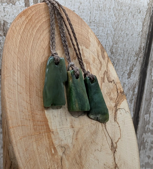 Tumble polished New Zealand Pounamu Jade Necklace – Raw Greenstone Offcut crystal Pendant on Cord, simple spiritual jewellery.