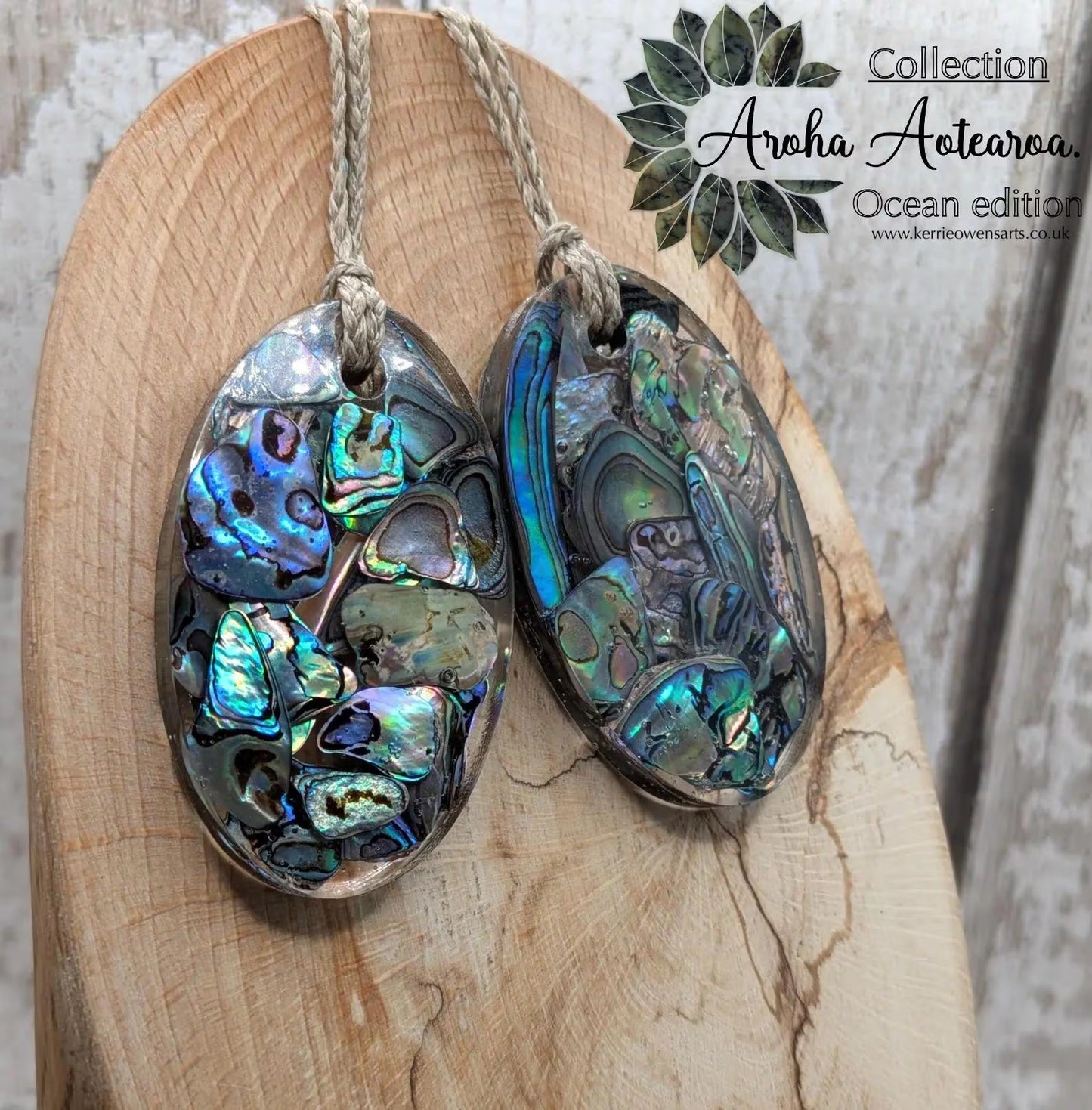 New Zealand Pāua in UV resin pendant.