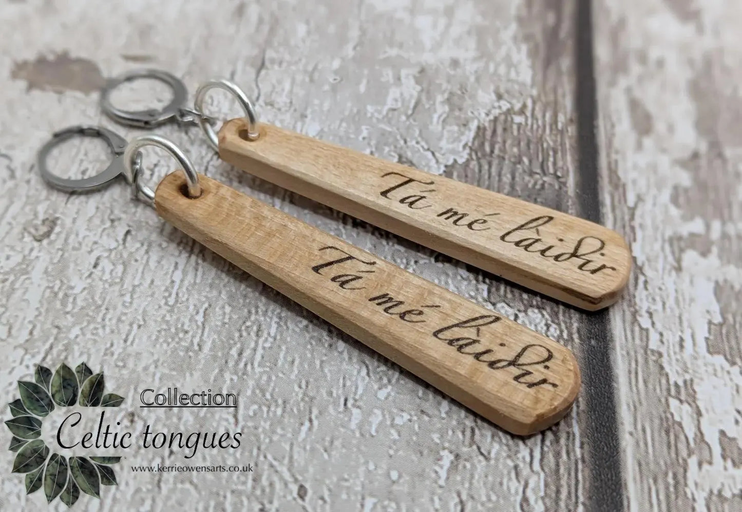 Lime Wood Roimata Earrings, Irish Gaelic "I Am Strong" Affirmation, Stainless Steel Findings