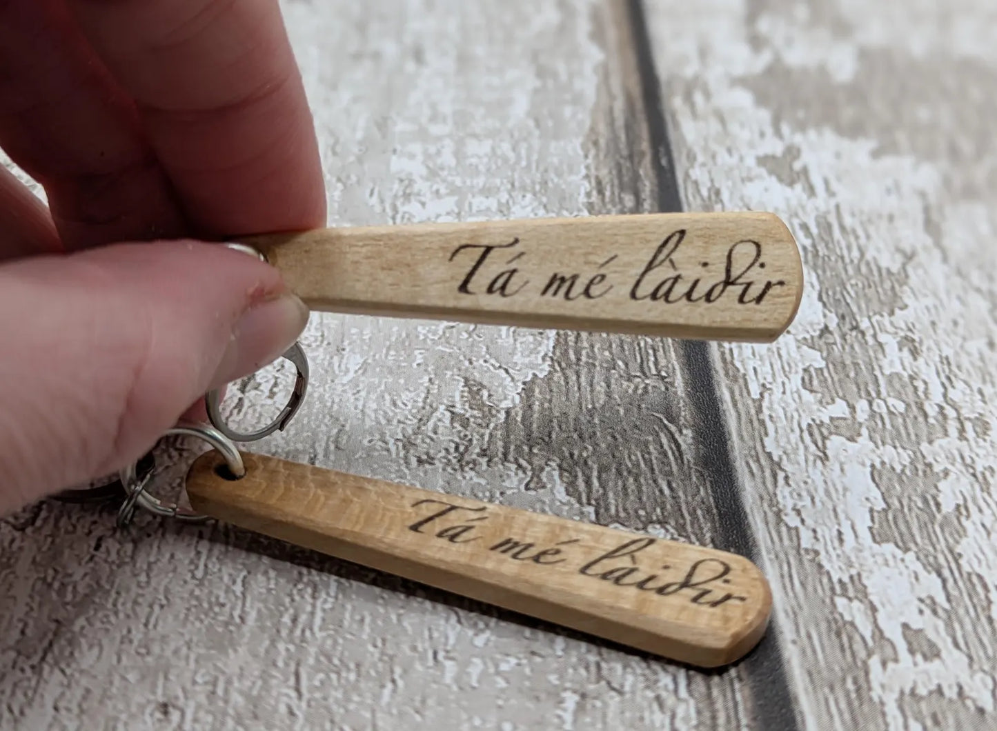 Lime Wood Roimata Earrings, Irish Gaelic "I Am Strong" Affirmation, Stainless Steel Findings
