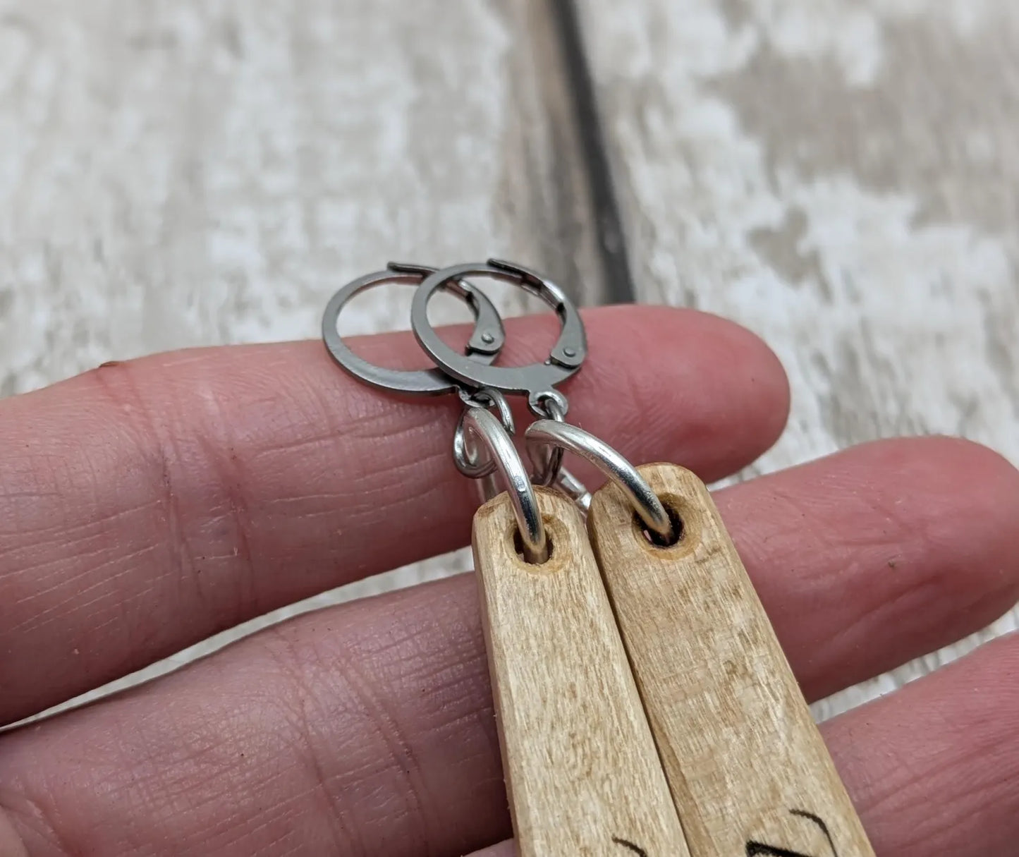 Lime Wood Roimata Earrings, Irish Gaelic "I Am Strong" Affirmation, Stainless Steel Findings
