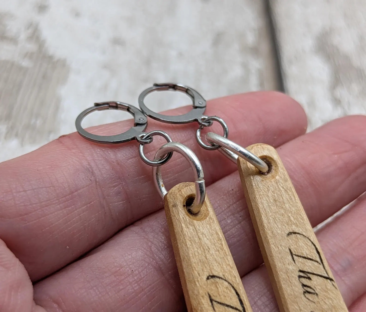Lime Wood Roimata Earrings, Scottish Gaelic "I Am Strong" Affirmation, Stainless Steel Findings
