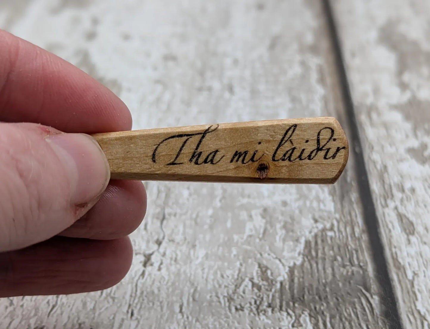 Lime Wood Roimata Earrings, Scottish Gaelic "I Am Strong" Affirmation, Stainless Steel Findings