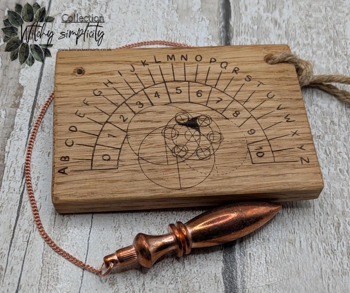 Oak wood pendulum board with Celtic geometric laser print design.