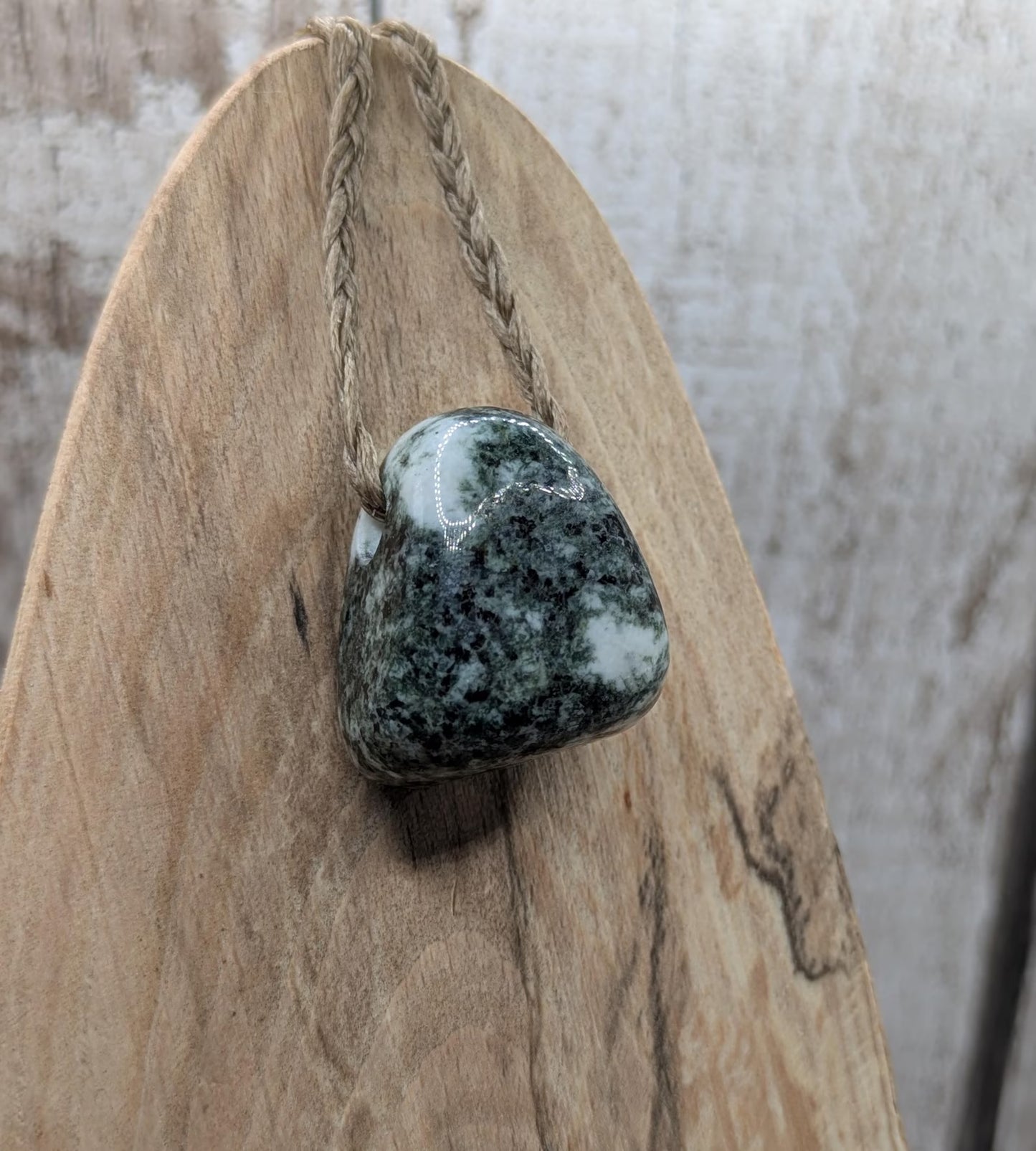 Medium Preseli bluestone tumbled stone pendant.