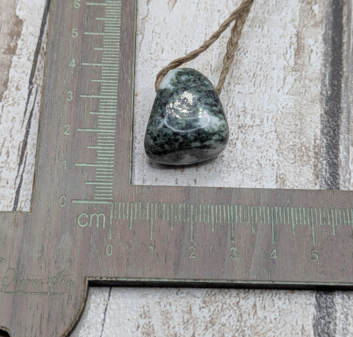 Medium Preseli bluestone tumbled stone pendant.