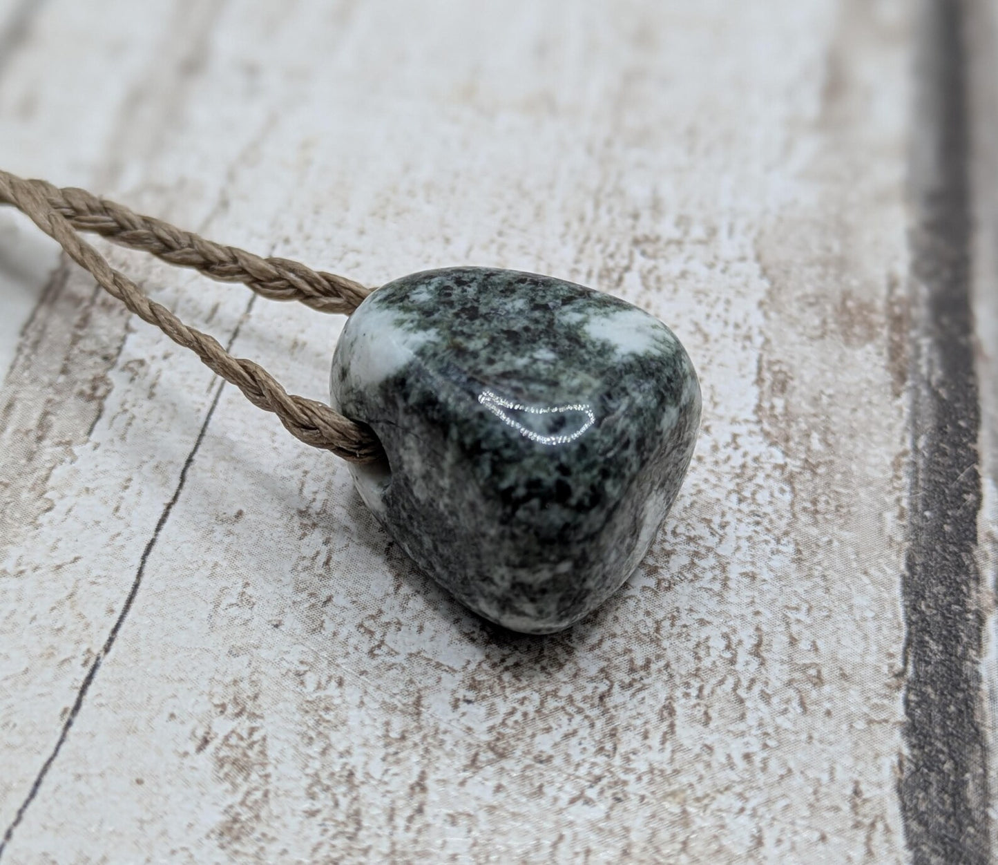 Medium Preseli bluestone tumbled stone pendant.