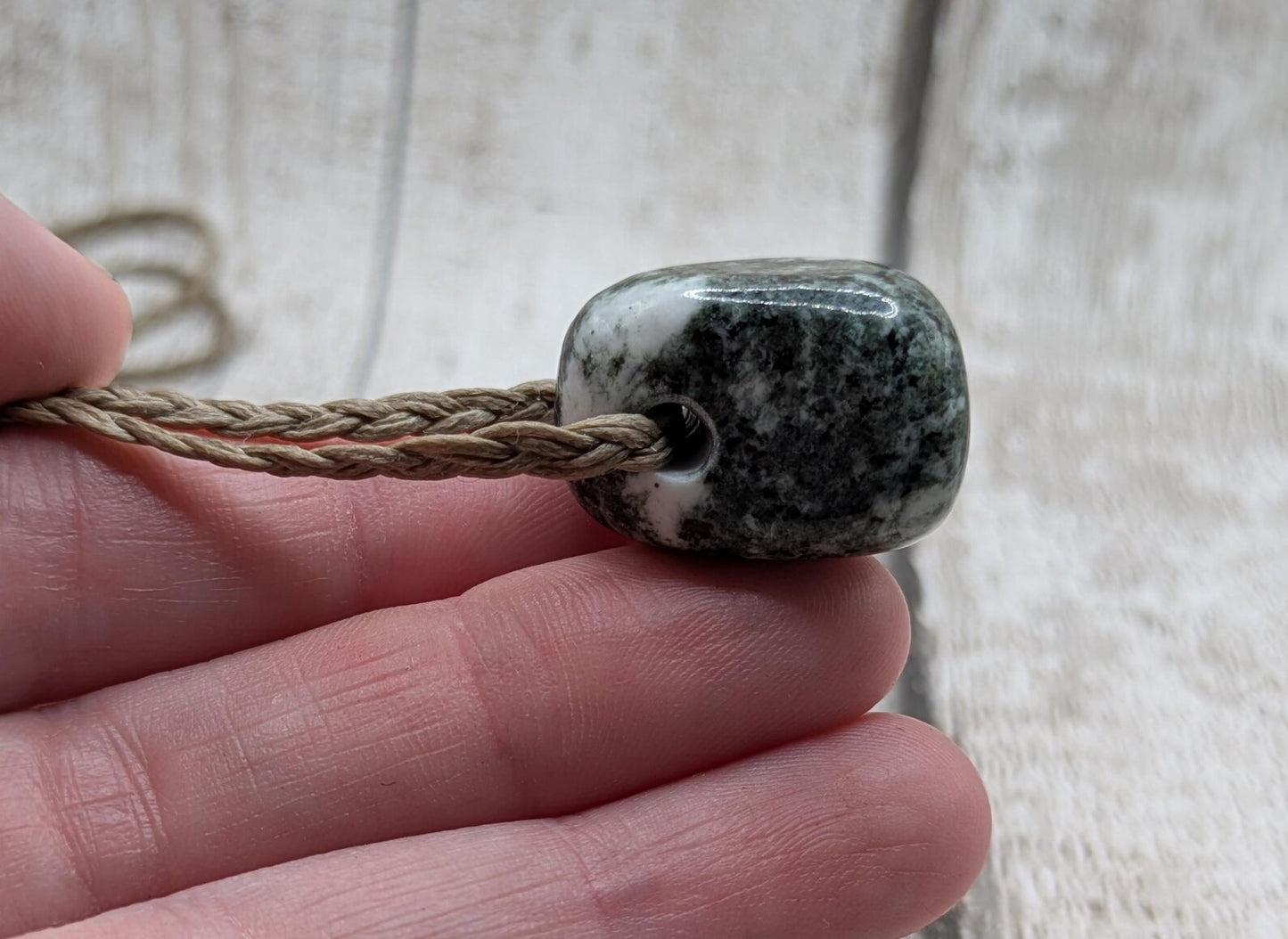 Medium Preseli bluestone tumbled stone pendant.