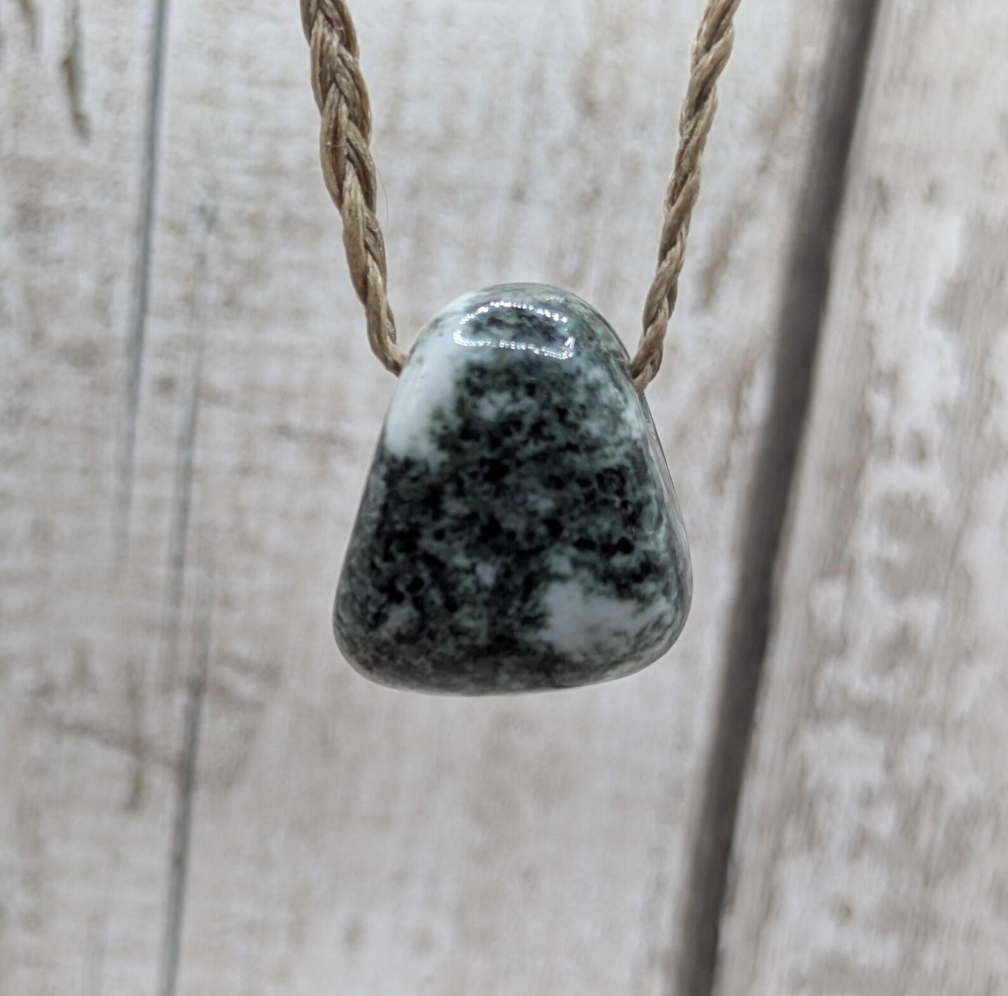Medium Preseli bluestone tumbled stone pendant.
