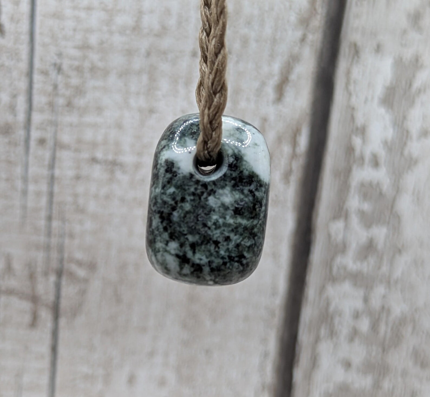 Medium Preseli bluestone tumbled stone pendant.