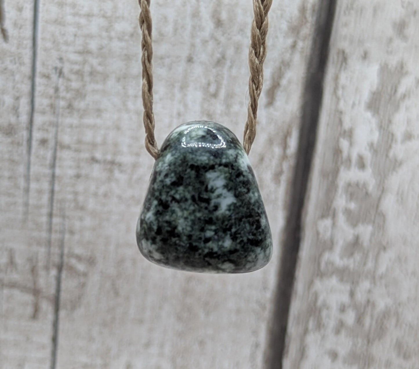 Medium Preseli bluestone tumbled stone pendant.