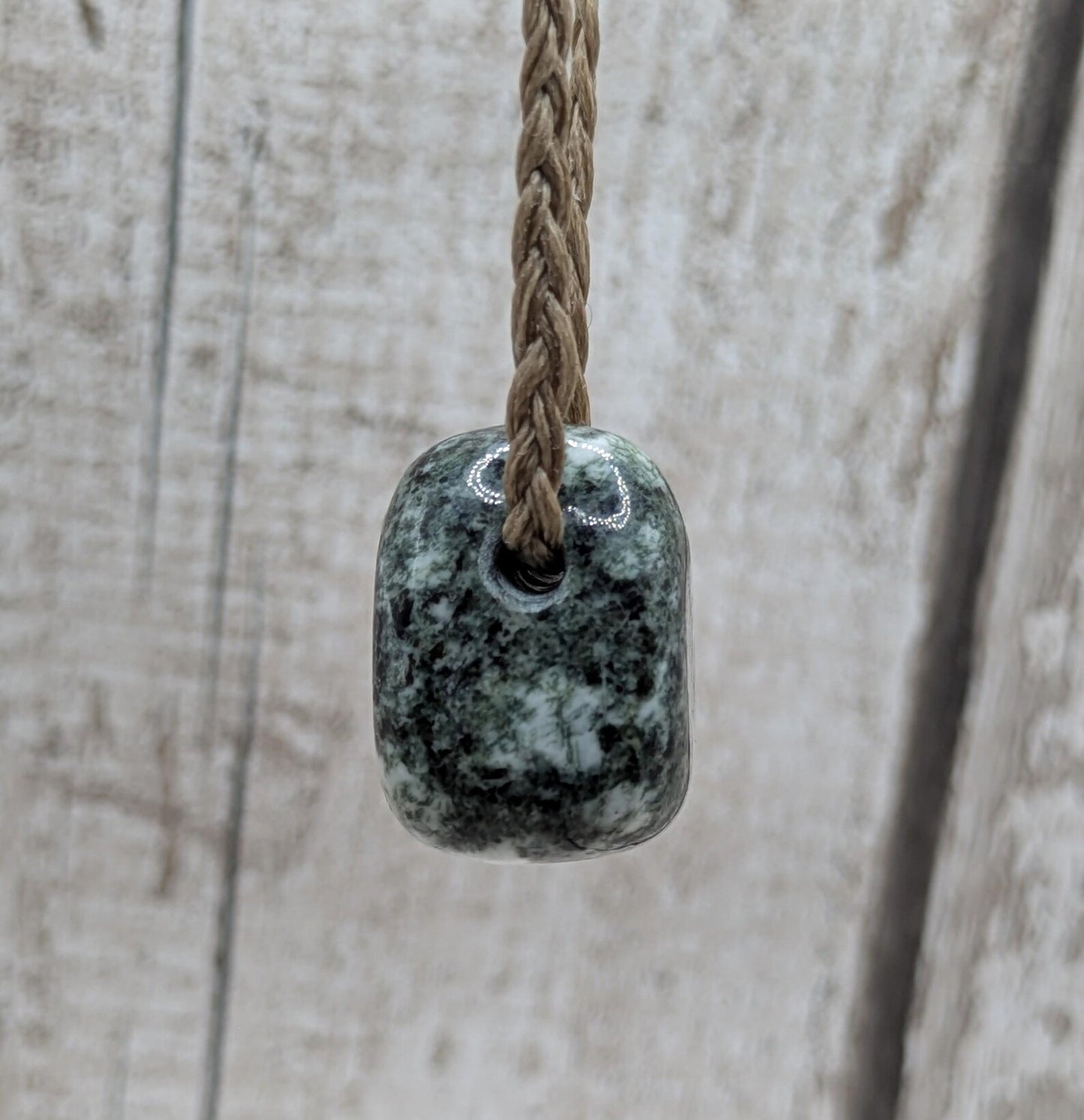 Medium Preseli bluestone tumbled stone pendant.