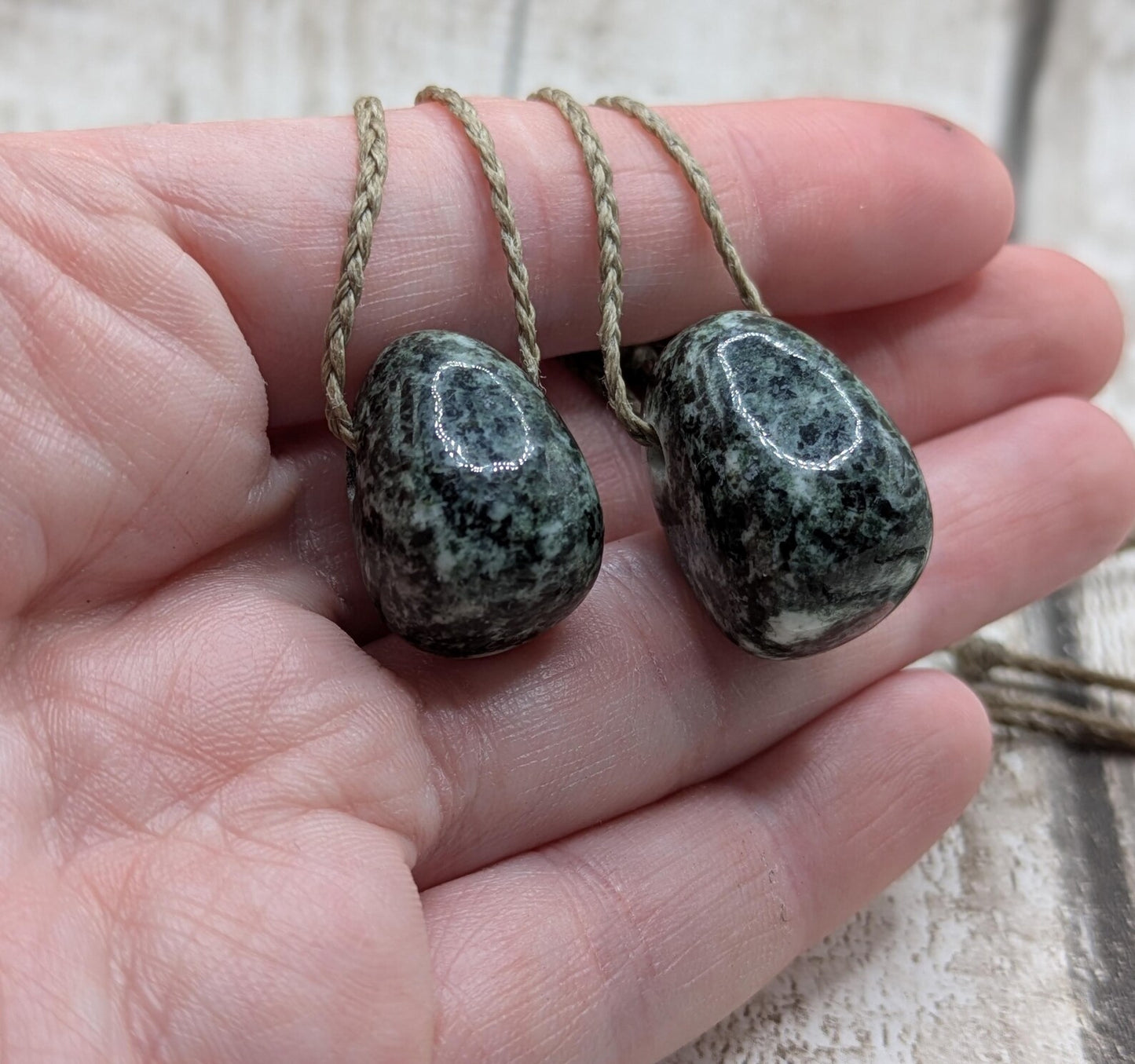 Small Preseli bluestone tumble pendant.