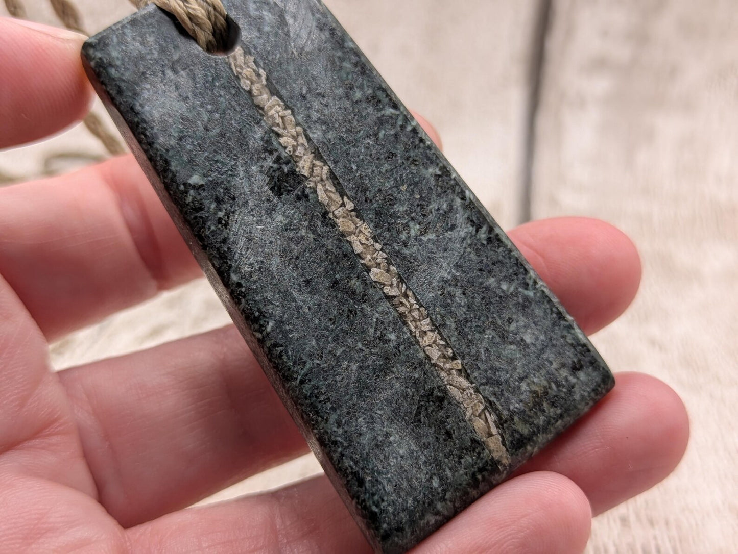 Preseli bluestone statement pendant with Avebury sarsen inlay.