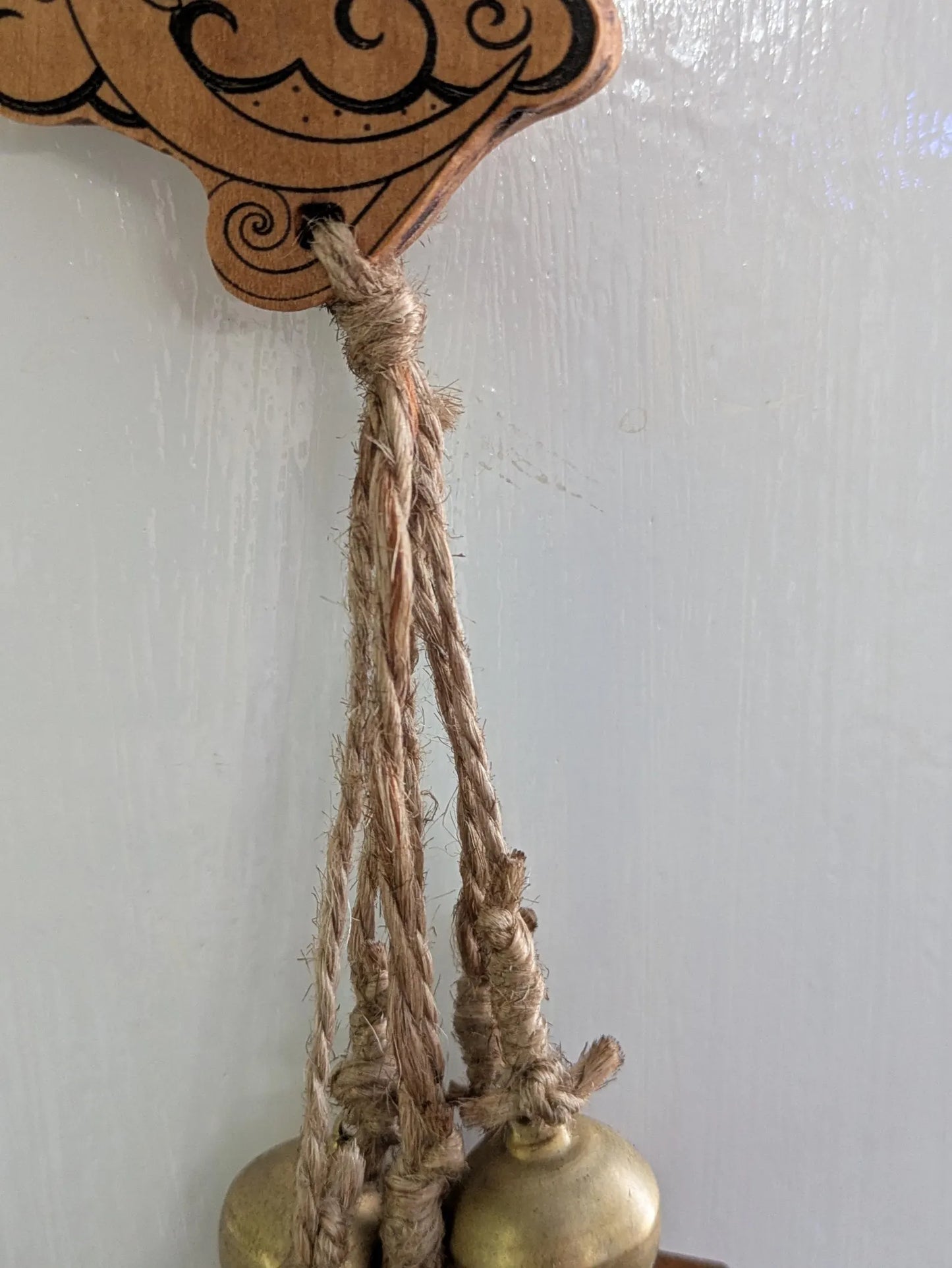 Lime wood , 1920's moon themed witches bells. Laser printed.
