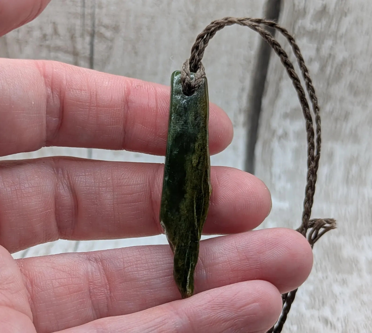 Tumble polished New Zealand Pounamu Jade Necklace – Raw Greenstone Offcut crystal Pendant on Cord, simple spiritual jewellery.