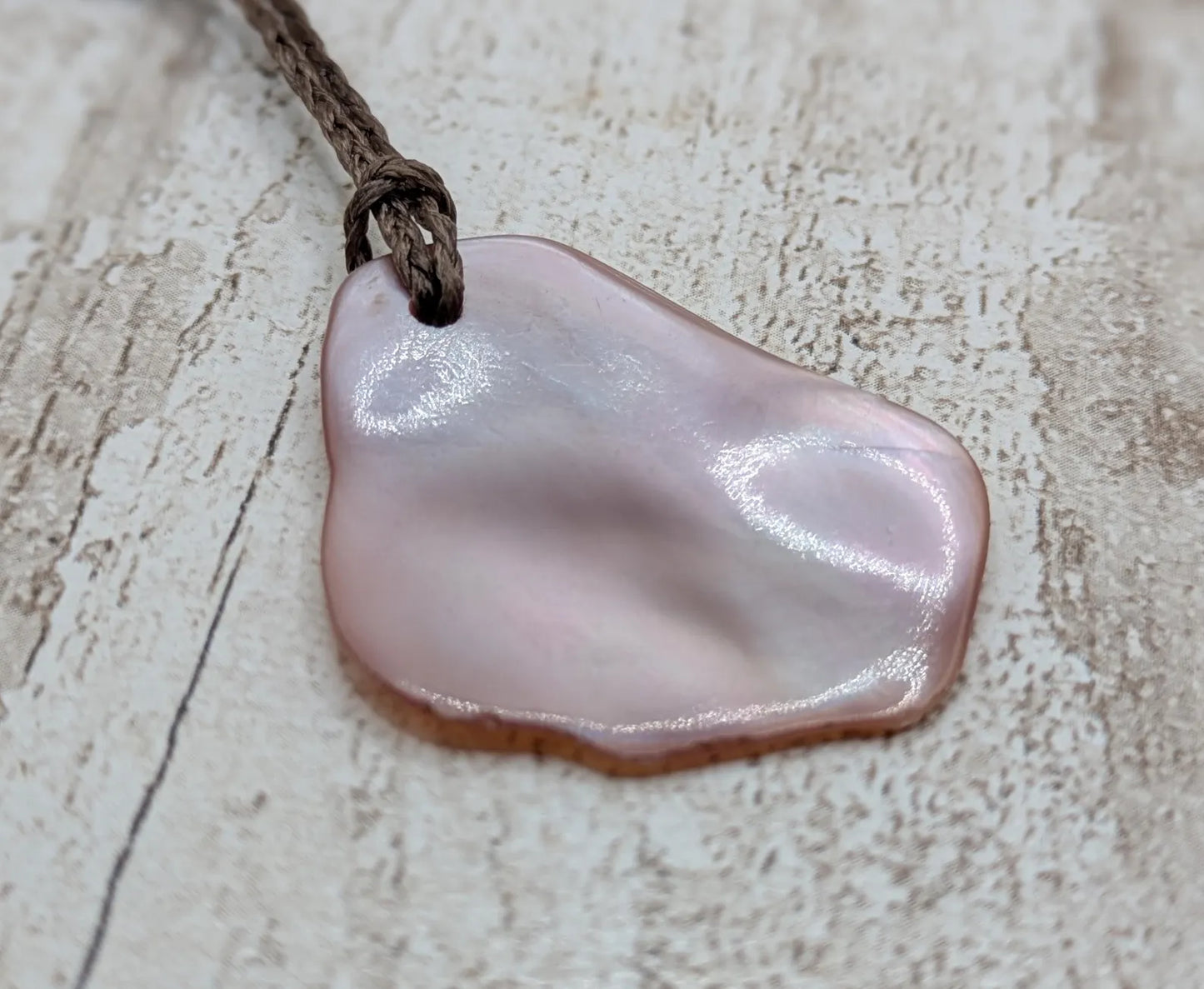 Medium Pearlescent NZ Freshwater Pink Mussel Shell Pendant – Natural Tumbled, Drilled for Jewelry, Unique Organic Statement Piece