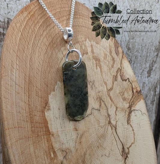 New Zealand Pounamu Jade Pendant on Sterling Silver Chain – Tumbled polished Greenstone Necklace, spiritual talisman, cultural amulet.