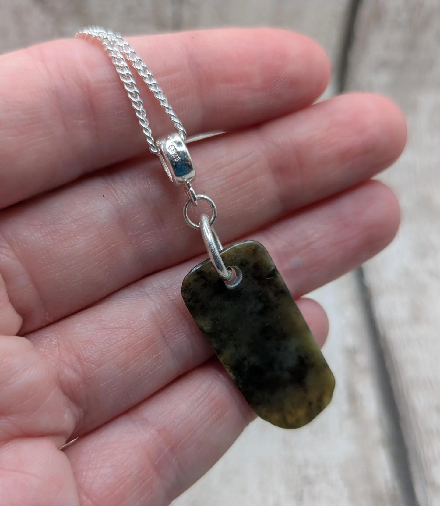 New Zealand Pounamu Jade Pendant on Sterling Silver Chain – Tumbled polished Greenstone Necklace, spiritual talisman, cultural amulet.