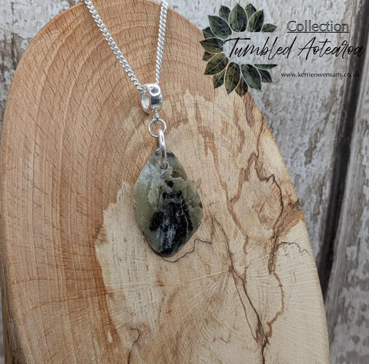 New Zealand Pounamu Jade Pendant on Sterling Silver Chain – Tumbled polished Greenstone Necklace, spiritual talisman, cultural amulet.